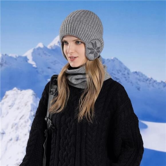 Women\'s Winter Beanie Hat with Face Shield Peruvian Circle Scarf Set